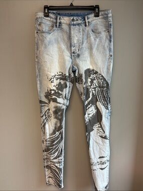 Ksubi Light Wash Graphic Print Skinny Jeans Men's 33 Distressed